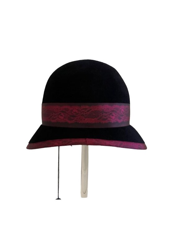 Louise Green Black Burgundy Lace Ribbon Bow Hat Cloche Style 100% Wool USA main image 14